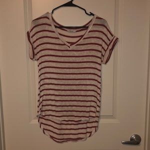 Red and white striped knitted blouse